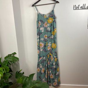 Easel - BOHO Blue and Yellow Floral Maxi Dress - Size Medium Tall